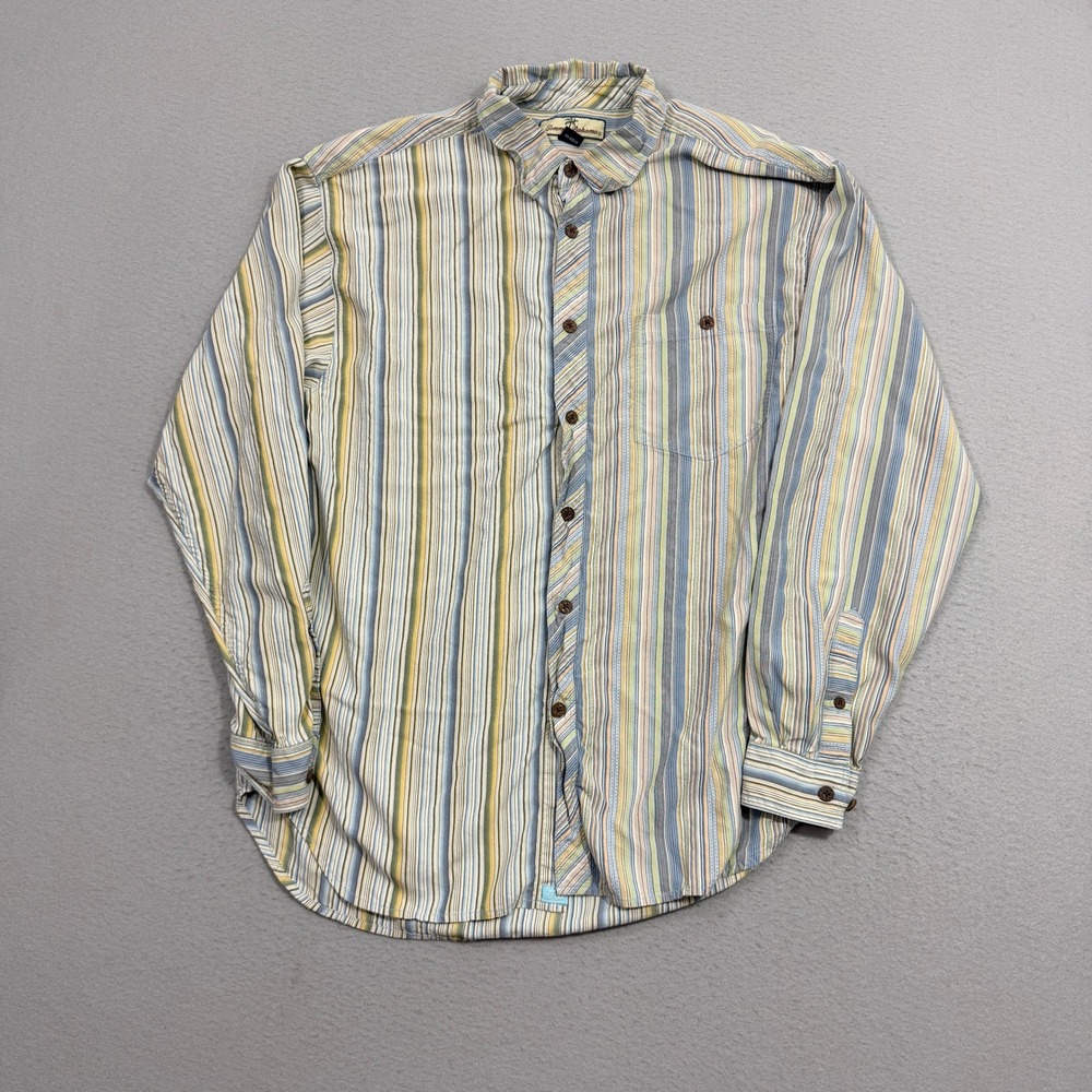 Tommy Bahama Button Shirt Men Large Striped 100% Silk Long Sleeve Casual Shirt